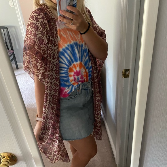 Brandy - Patterned Burgundy, Pink + Cream Kimono - Picture 2 of 5